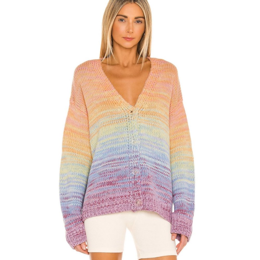 525 Mixed Marl Stripe Cardigan Flamingo Pink Multi Size XS NWT